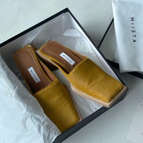 Miista Shoes - :) Jena Honey Gold Hair Mules by Miista 🐝